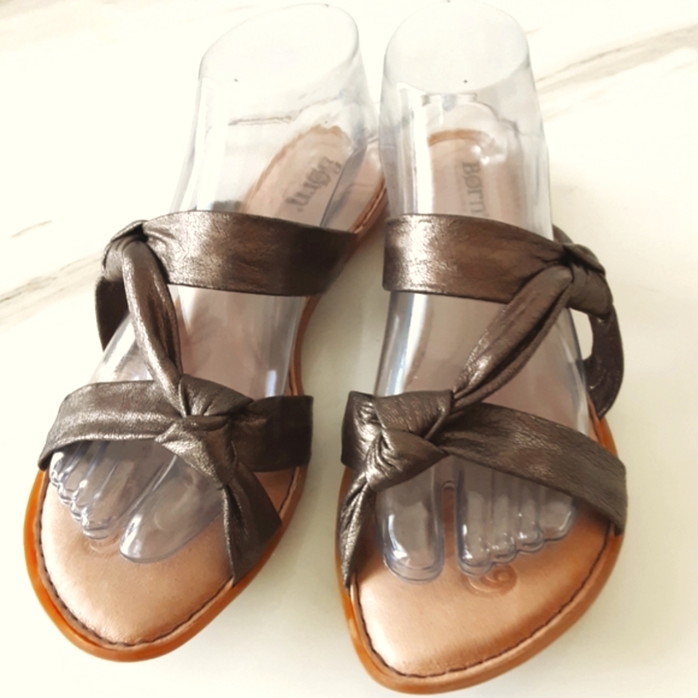 BORN BRONZE LEATHER KNOTTED WRAP SANDALS SZ 10
